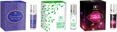 

Arochem Zannatul firdaus Green musk Night in london Combo Floral Attar(Rose)