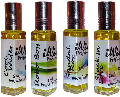 

iwill Premium Cool Water, Robo Boy, Sandal Roz, Stuck In Love Non Alcoholic Fancy Perfume 32 ml Pack Floral Attar(Spicy)