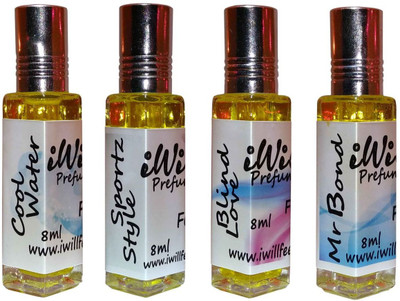 

iwill Premium Cool Water, Blind Love, Sportz Style, Mr Bond Non Alcoholic Fancy Perfume 32 ml Pack Herbal Attar(Floral)