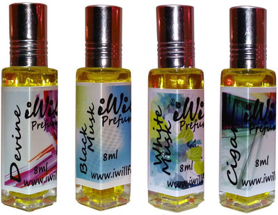 

iwill Premium Devine, Cigar, White Mussk, Black Mussk Non Alcoholic Fancy Perfume 32 ml Pack Herbal Attar(Floral)