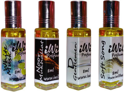 

iwill Premium White Mussk, Noor Mukhallat, D Gentleman, Soft Song Non Alcoholic Fancy Perfume 32 ml Pack Herbal Attar(Floral)