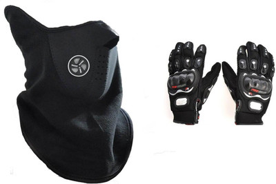 

NI Marketing Neoprene Neck Warm Half Face Mask Black ,1 Probiker Gloves Combo