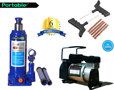 

Creative Via 5 Ton Hydraulic Car Jack + AutoCut-OFF Premium Metal Air Compressor + Tyre Punture Repair Combo