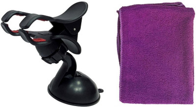 

ManeKo 1 Dual Clip Universal Car Mobile Holder, 1 Purple Microfiber Drying & Car Cleaning Vehicle Washing Cloth Combo