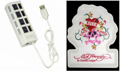 

Speedwav 1 4 in 1 Hi-Speed Car USB Hub, 1 EdHardyAnti-SlipDashboardMat-WHITE Combo