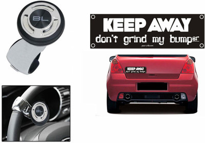 

Speedwav 1 Quirky Car Bumper Sticker-KEEP AWAY, 1 Black Label Steering Knob-Chrome Combo