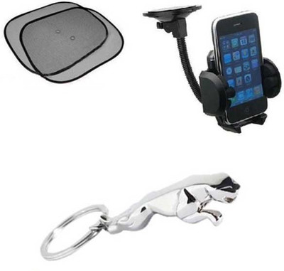 

OEM 1 Combo Of Car Side Black Sunshade (set of 4), 1 Mobile Holder, 1 Jaguar Key Chain. Combo