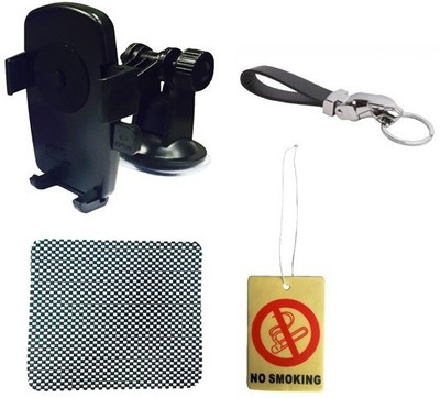 

ManeKo 1 Black One Touch Car Mobile Holder, 1 Non Slip Mat For Car Dashboard, 1 Jaguar Leather Metallic Keychain, 1 Car Air Freshener Combo