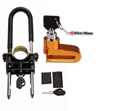 

Bikenwear 1 Front Wheel Lock-Black, 1 Disc Brake Lock-Golden Combo