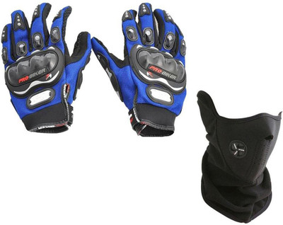 Pro Biker 1 Bike Gloves, 1 Neoprene Half Cover Face Mask - Black Combo