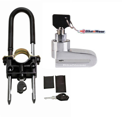 

Bikenwear 1 Front Wheel Lock-Black, 1 Disc Brake Lock-Silver Combo