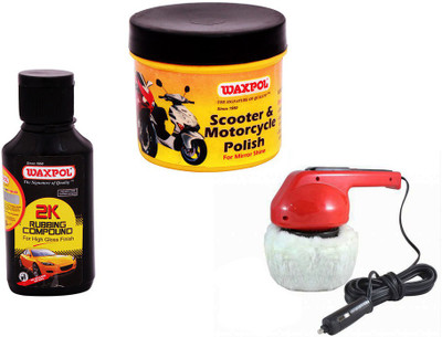 

Waxpol 1 Car Polisher, 1 Waxpol Bike Polish 60gm, 1 Waxpol 2K Rubbing Compound 150gm Combo