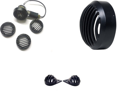 

Monk 29 1 Heavy 7.5" Head Light Grill, 1 Set of Indicator Grills, 1 Set of Parking/Pilot Light Grills for Royal Enfield Bullet Combo