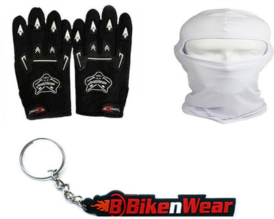 

Bikenwear 1 Knighthood Gloves-Black, 1 Face Mask-White, 1 Bikenwear Keyring Combo