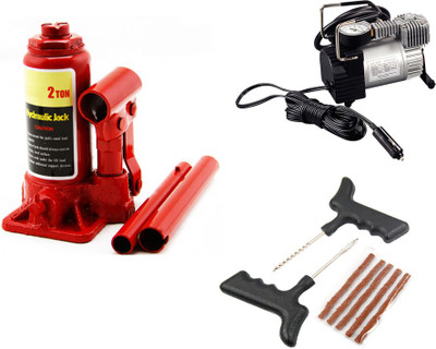

Creative Via 2 Ton Hydrollic Car Jack + Air Compressor + Tyre Puncture Repair Kit Combo