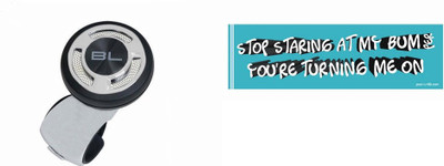 

Black Label 1 Car Bumper Sticker-STOP STARING, 1 Steering Knob Combo