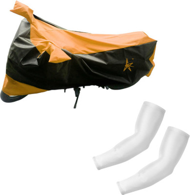 

AdroitZ 1 Black & Orange Two Wheeler Cover, 2 White Arm Sleeves Combo