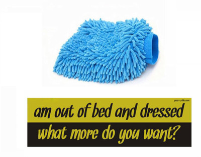 

Speedwav 1 Quirky Car Bumper Sticker-AM OUT OF BED, 1 Speedwav Microfiber Glove Mitt Combo