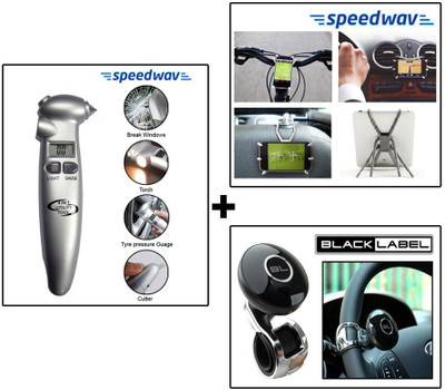 

Speedwav 1 Combo of Black Label Steering Knob-Black, 1 Speedwav 4 in 1 Emergency Tool & Spider Mobile Holder/Podium Combo