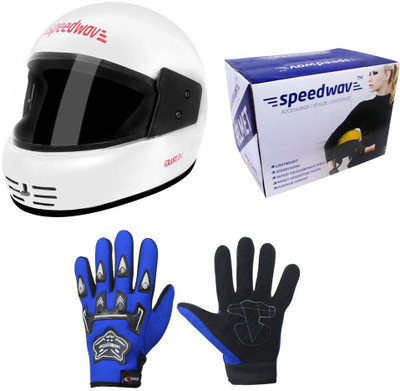 

Speedwav 1 Full Face Bike Riding Helmet-White, 1 Knighthood Riding Gloves-Blue Combo