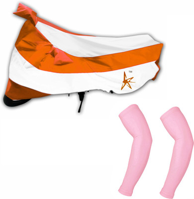 

AdroitZ 1 White & Orange Two Wheeler Cover, 2 Pink Arm Sleeves Combo