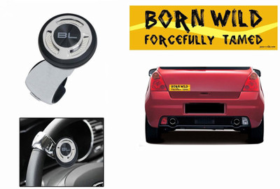 

Black Label 1 Combo Of Car Bumper Sticker-BORN WILD, 1 Black Label Steering Knob-Chrome Combo