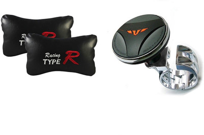 

Auto Car Winner 1 Status Vehicle Steering Knob, 1 Pair of Type R Black Neck Rest Cushion Combo