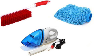 

Bhavya 1 Dust Cleaner Brush with Hard & Long Bristles, 1 Car Vacuum Cleaner, 1 Multi-purpose Washing Microfiber Gloves Combo