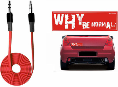 

Speedwav 1 Quirky Car Bumper Sticker-WHY BE NORMAL, 1 Anti-TangLED 3.5 Car Aux Cable-RED Combo