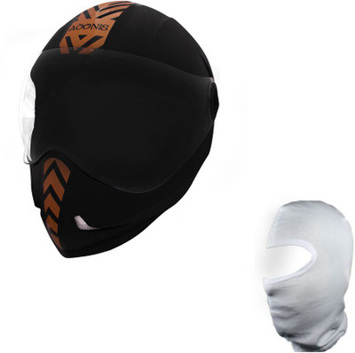 Steelbird 1 Steelbird Helmet Adonis Dashing Black With Golden Sticker, 1 Face Mask Combo