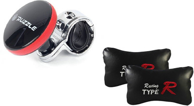 

Auto Car Winner 1 Hot Pink Puzzle Vehicle Steering Knob, 1 Pair of Type R Black Neck Rest Cushion Combo