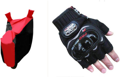 Gking Red & Black Bike Body Cover With Half Black Probiker Full Gloves Combo