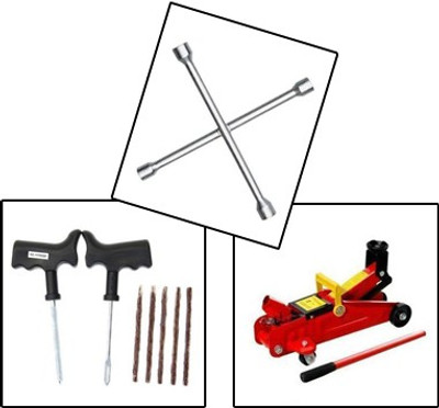 

OEM 1 Combo of 4 Way Spanner, 1 HydraulicTrollyJack, 1 Tyre Puncture Kit Combo