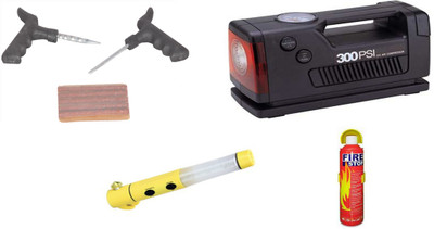 

Canabee 1 Tyre puncture Kit, 1 Fire Extinguisher, 1 Emergency Light, 1 Tyre inflator with LED Combo