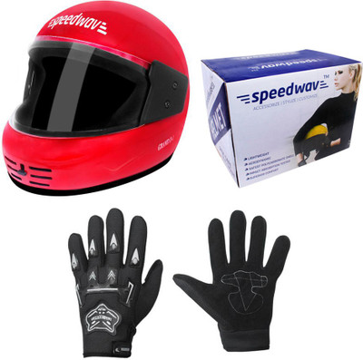 

Speedwav 1 Full Face Bike Riding Helmet-Red, 1 Knighthood Riding Gloves-Black Combo