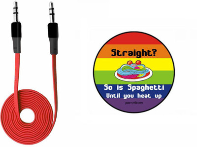 

Speedwav 1 Quirky Car Bumper Sticker-STRAIGHT, 1 Anti-TangLED 3.5 Car Aux Cable-RED Combo