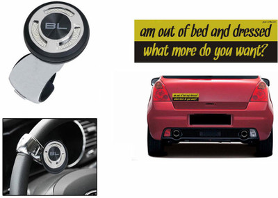

Speedwav 1 Quirky Car Bumper Sticker-AM OUT OF BED, 1 Black Label Steering Knob-Chrome Combo