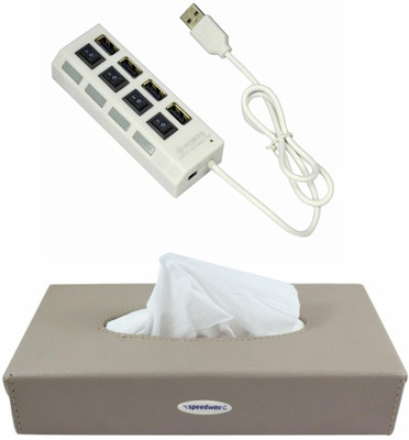 

Speedwav 1 4 in 1 Hi-Speed Car USB Hub, 1 TissueBoxHolder-BEIGE Combo