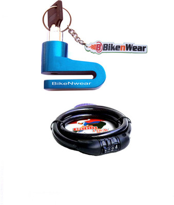 

Bikenwear 1 Disc Brake Lock-Blue, 1 Cable Numberic Lock-Black Combo
