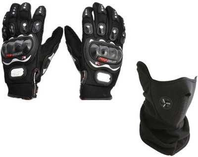 

Probiker 1 Bike Gloves, 1 Neoprene Half Cover Face Mask - Black Combo