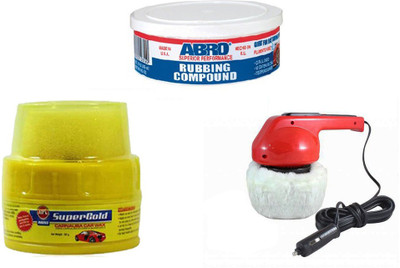 

Abro 1 Car Polisher, 1 Abro Super Gold Wax Polish, 1 Abro Rubbing Compound Combo