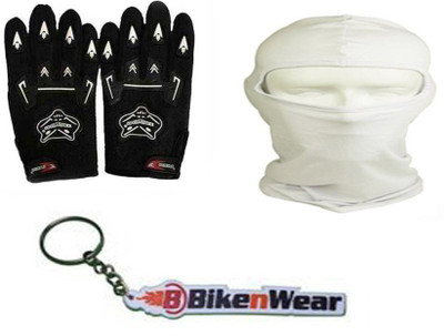 

Bikenwear 1 Pair Gloves-Black(Free Size), 1 Face Mask-Cream,1 Keyring Combo