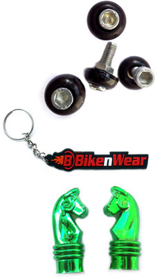 Bikenwear 2 Pair Bike/Car Number Plate Screw, 1 Pair Tyre Valve Cap, 1 Bikenwear Keyring Combo