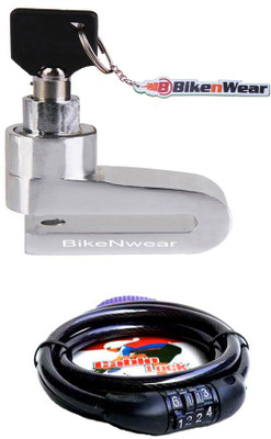 

Bikenwear 1 Disc Brake Lock-Silver, 1 Cable Numberic Lock-Black Combo