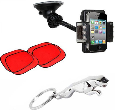 

OEM 1 Combo Of Car Side Red SunShade(set of 4), 1 Mobile Holder, 1 Jaguar Key Chain. Combo
