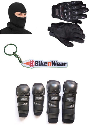 

Bikenwear 1 Fox Knee & Elbow Guard, 1 Probiker Gloves Black-XXL, 1 Balaclava Face Mask, 1 Keyring Combo