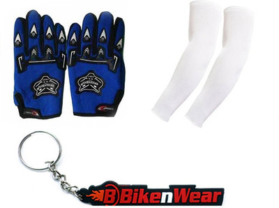 

Bikenwear 1 Knighthood Gloves-Blue, 1 Arm Sleeves-White, 1 Bikenwear Keyring Combo