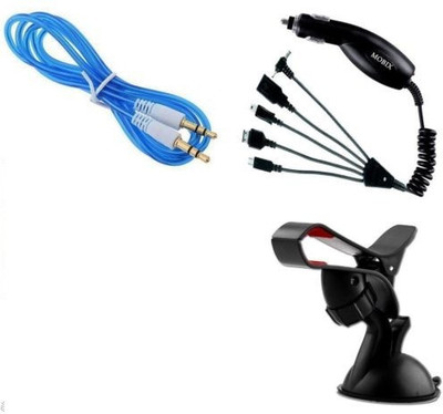 

Kozdiko 3.5 Mm Aux Cable, Mobix Multi Car Charger, Mobile Stand Combo