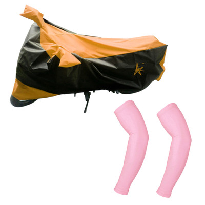 

AdroitZ 1 Black & Orange Two Wheeler Cover, 2 Pink Arm Sleeves Combo
