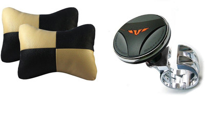 

Auto Car Winner 1 Status Vehicle Steering Knob, 1 Pair of Black & Beige Neck Rest Cushion Combo